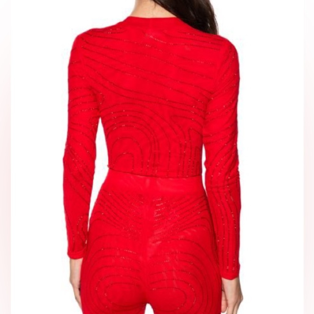 NWT Akira Sasha Embellished Mesh Long Sleeve Bodysuit/Pants Set Size Large - Picture 3 of 13